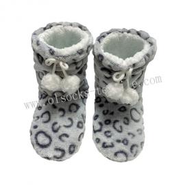 LEOPARD PRINT WINTER BOOTIES WITH POM