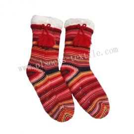 WOMEN FLEECE LINED NON SKID WARM SOCKS WITH TASSEL